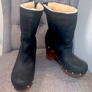 UGG LEATHER AND  WOOL WEDGE BOOTS